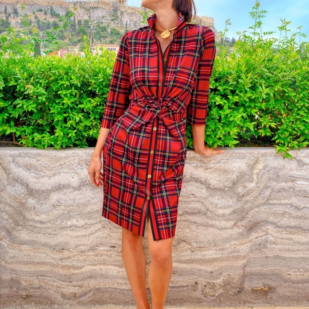 Gretchen Scott Designs Red Plaid Midi Dress NWT